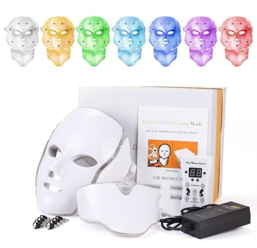 LED šviesos terapijos kaukė veidui su kaklo antgaliu